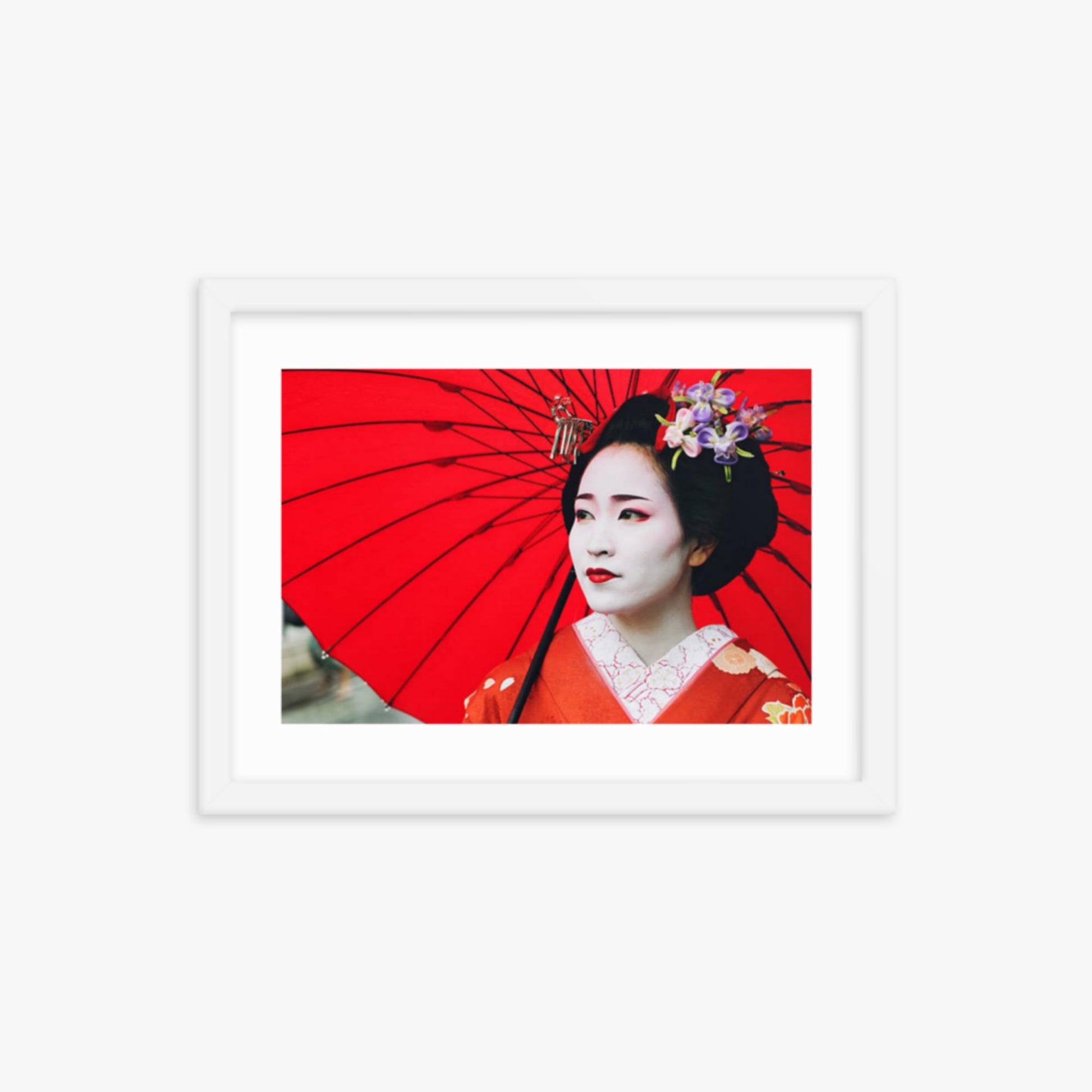 Maiko Girl Portrait 12x16 in Poster With White Frame