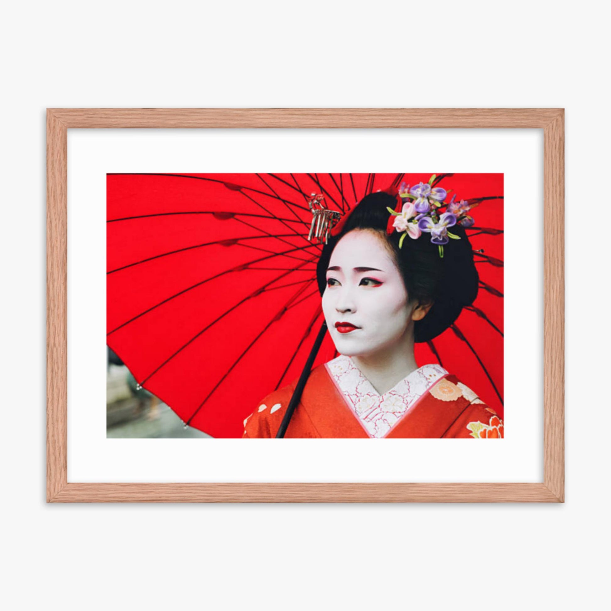 Maiko Girl Portrait 18x24 in Poster With Oak Frame