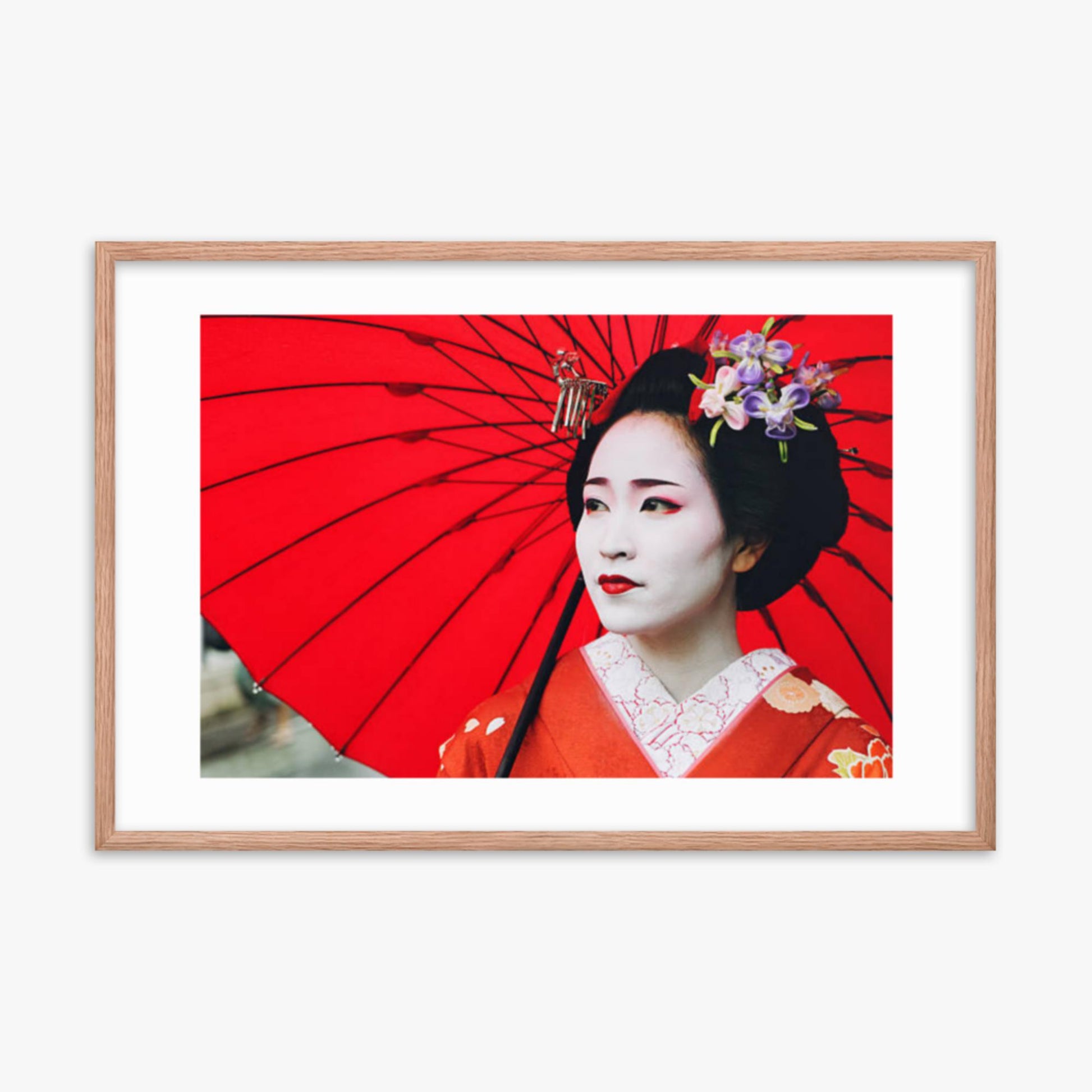 Maiko Girl Portrait 24x36 in Poster With Oak Frame