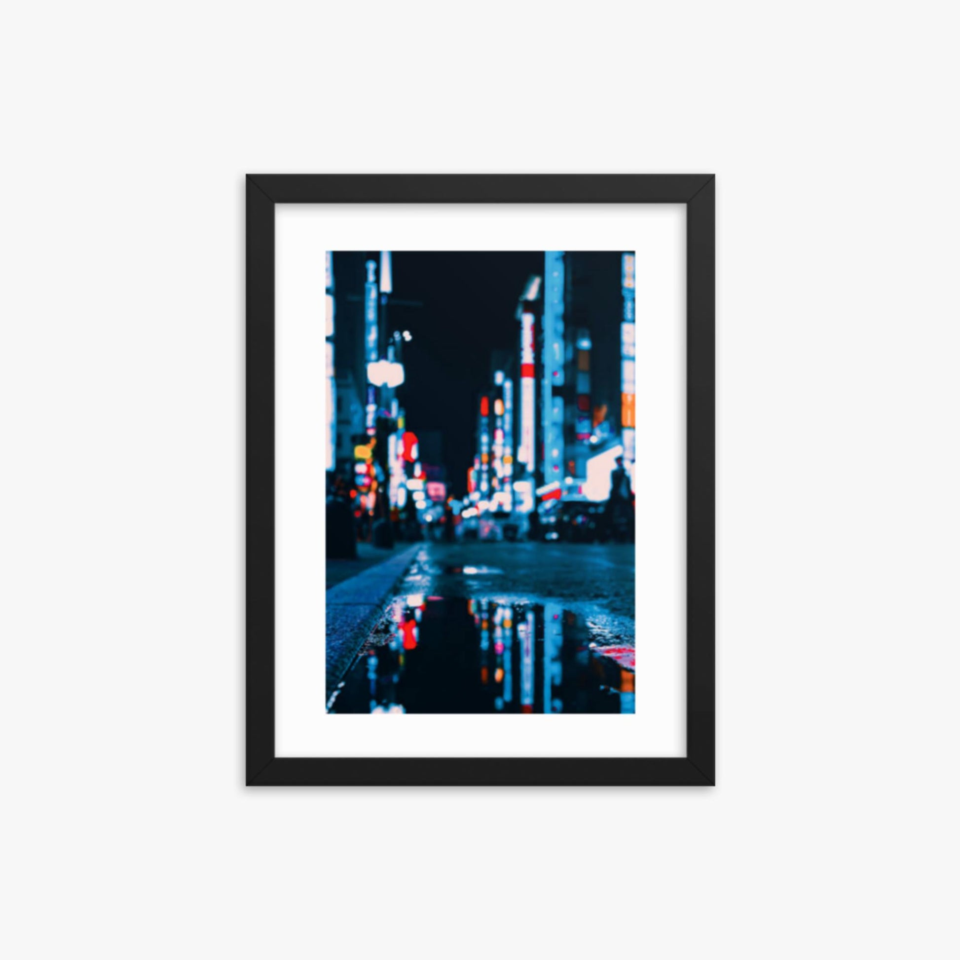Neon Refelctions in Tokyo 12x16 in Poster With Black Frame