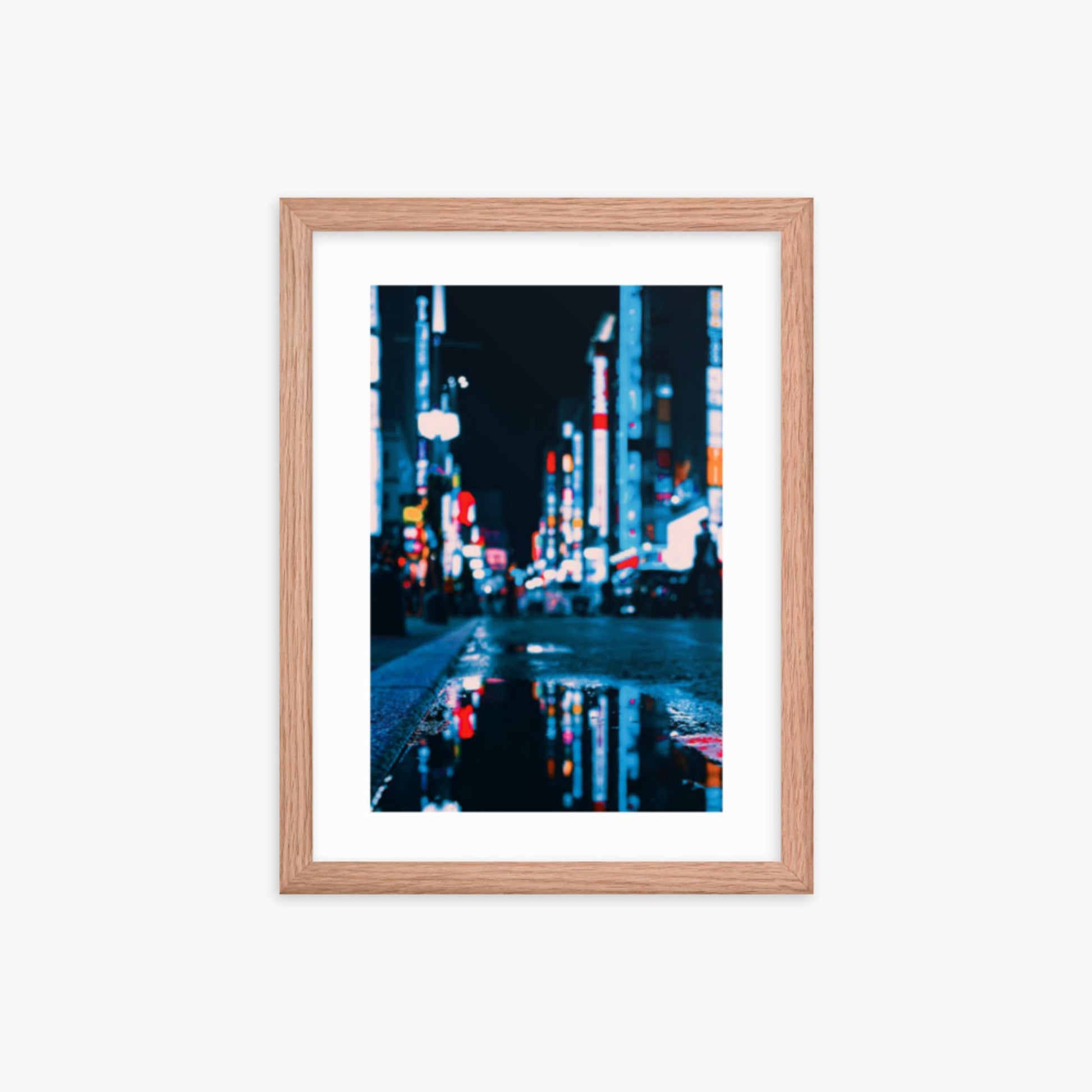 Neon Refelctions in Tokyo 12x16 in Poster With Oak Frame
