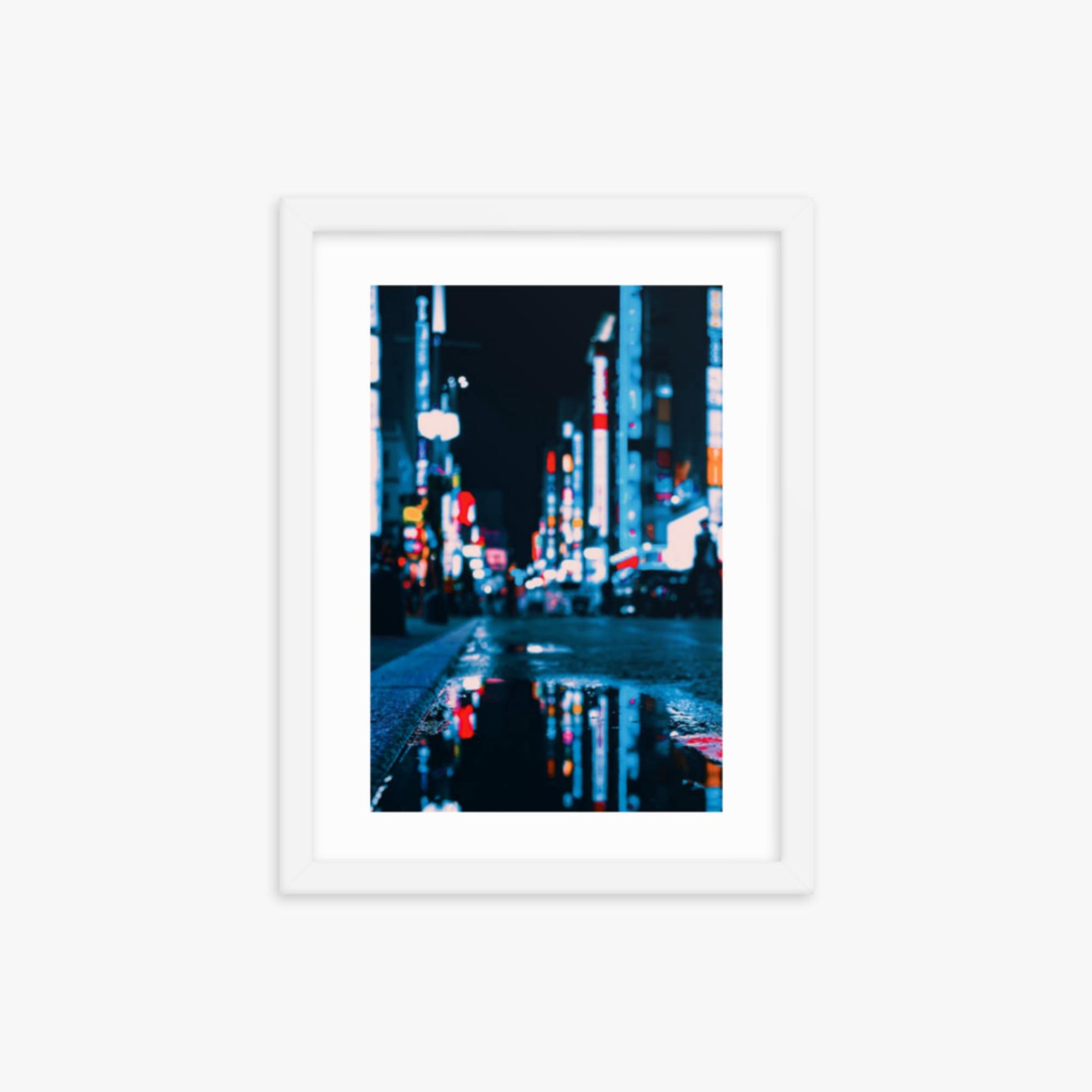 Neon Refelctions in Tokyo 12x16 in Poster With White Frame