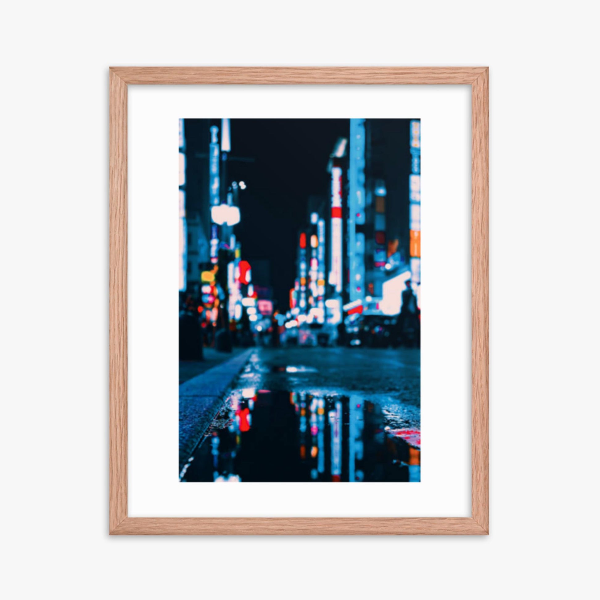 Neon Refelctions in Tokyo 16x20 in Poster With Oak Frame