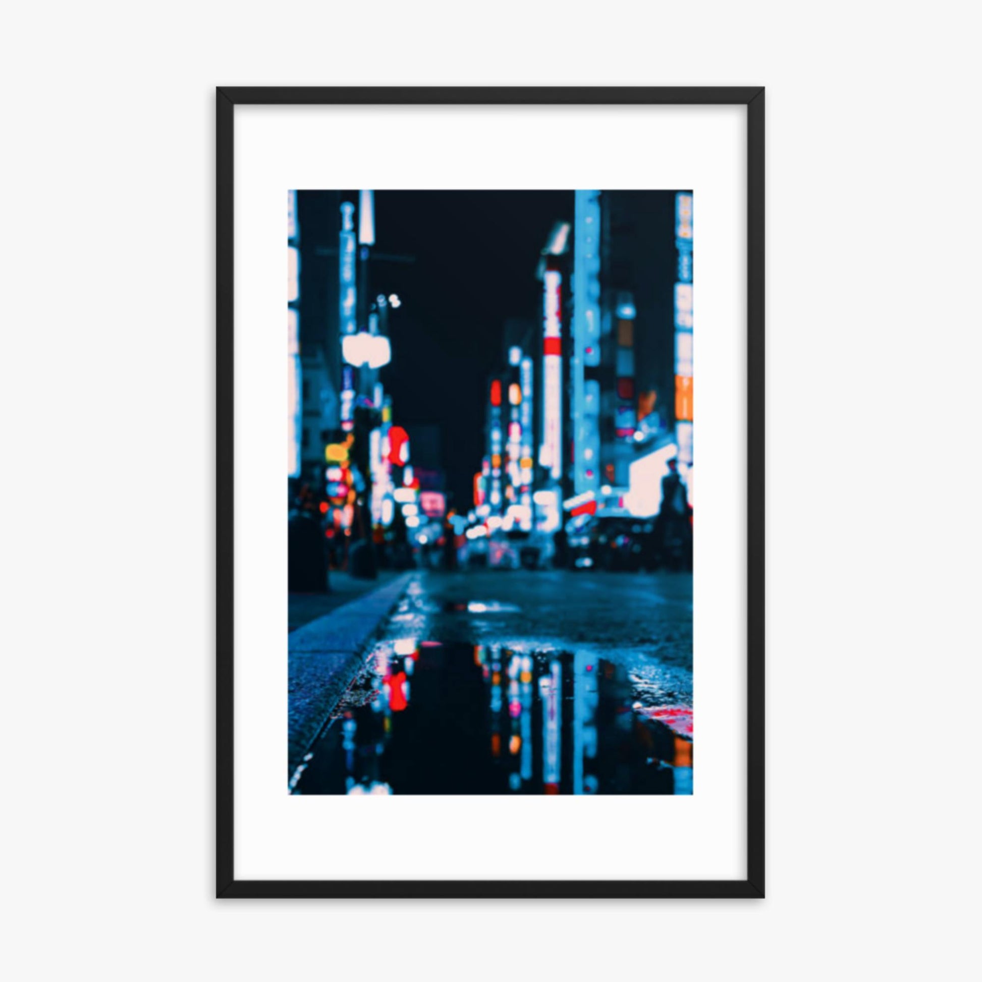 Neon Refelctions in Tokyo 24x36 in Poster With Black Frame