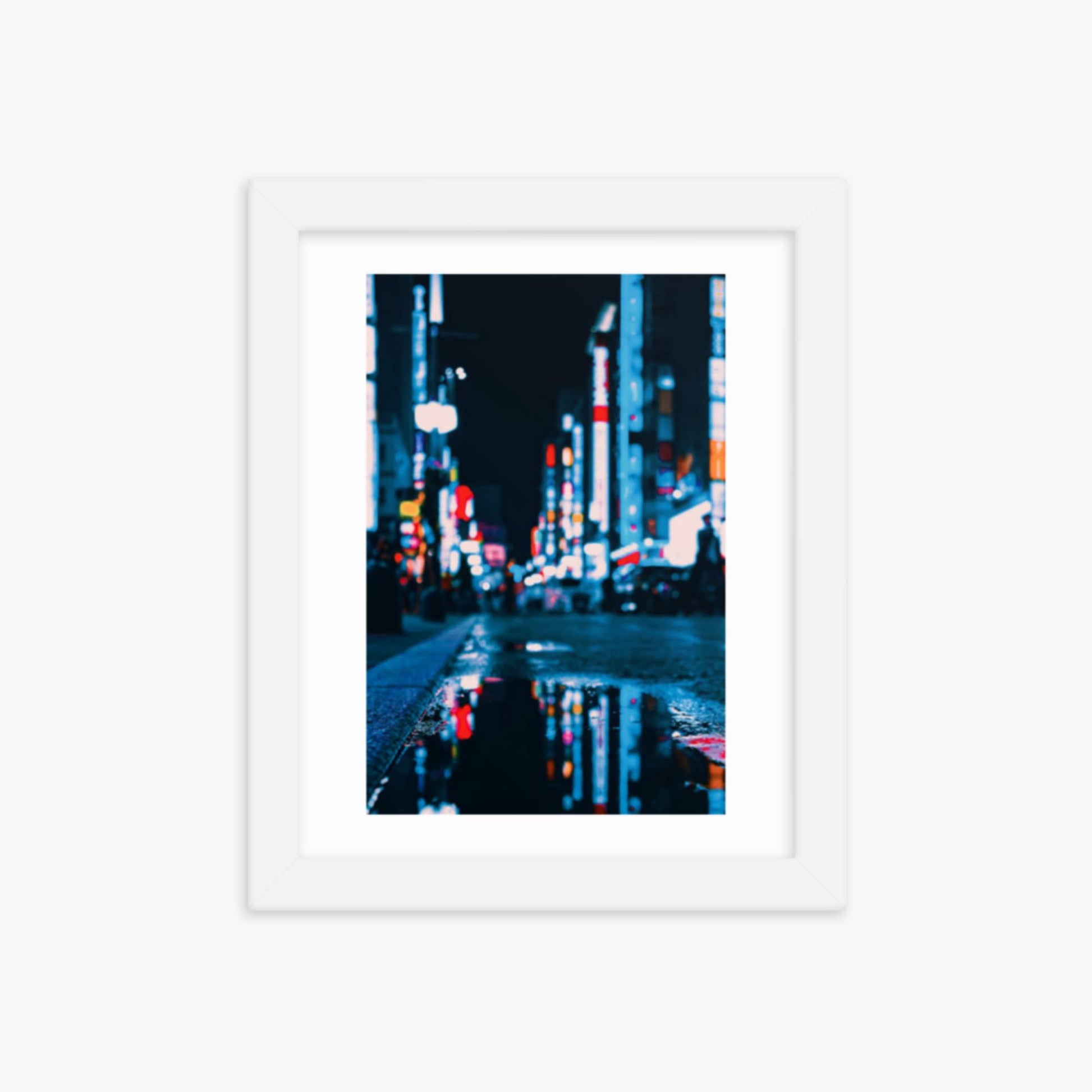 Neon Refelctions in Tokyo 8x10 in Poster With White Frame