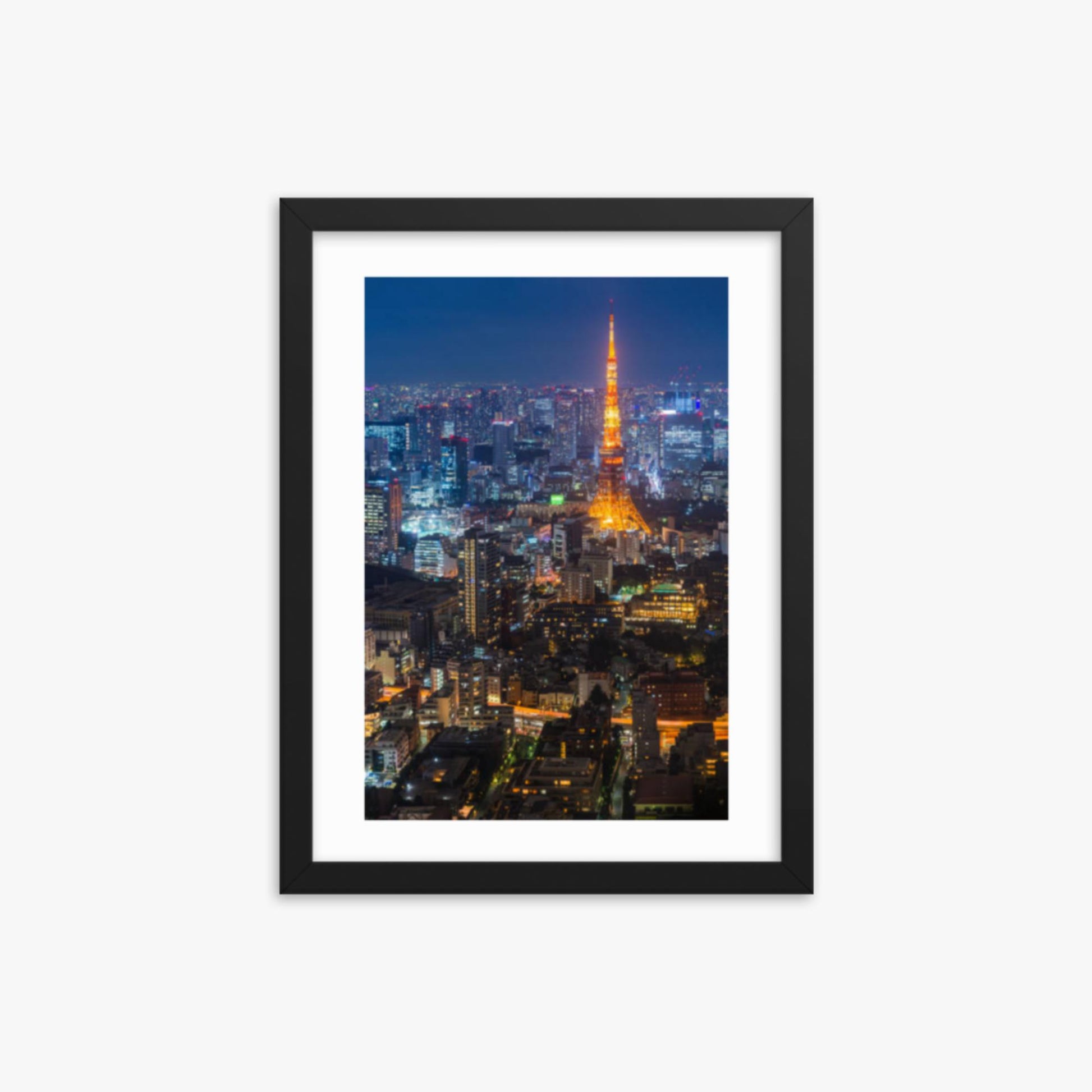 Tokyo Tower illuminated 12x16 in Poster With Black Frame