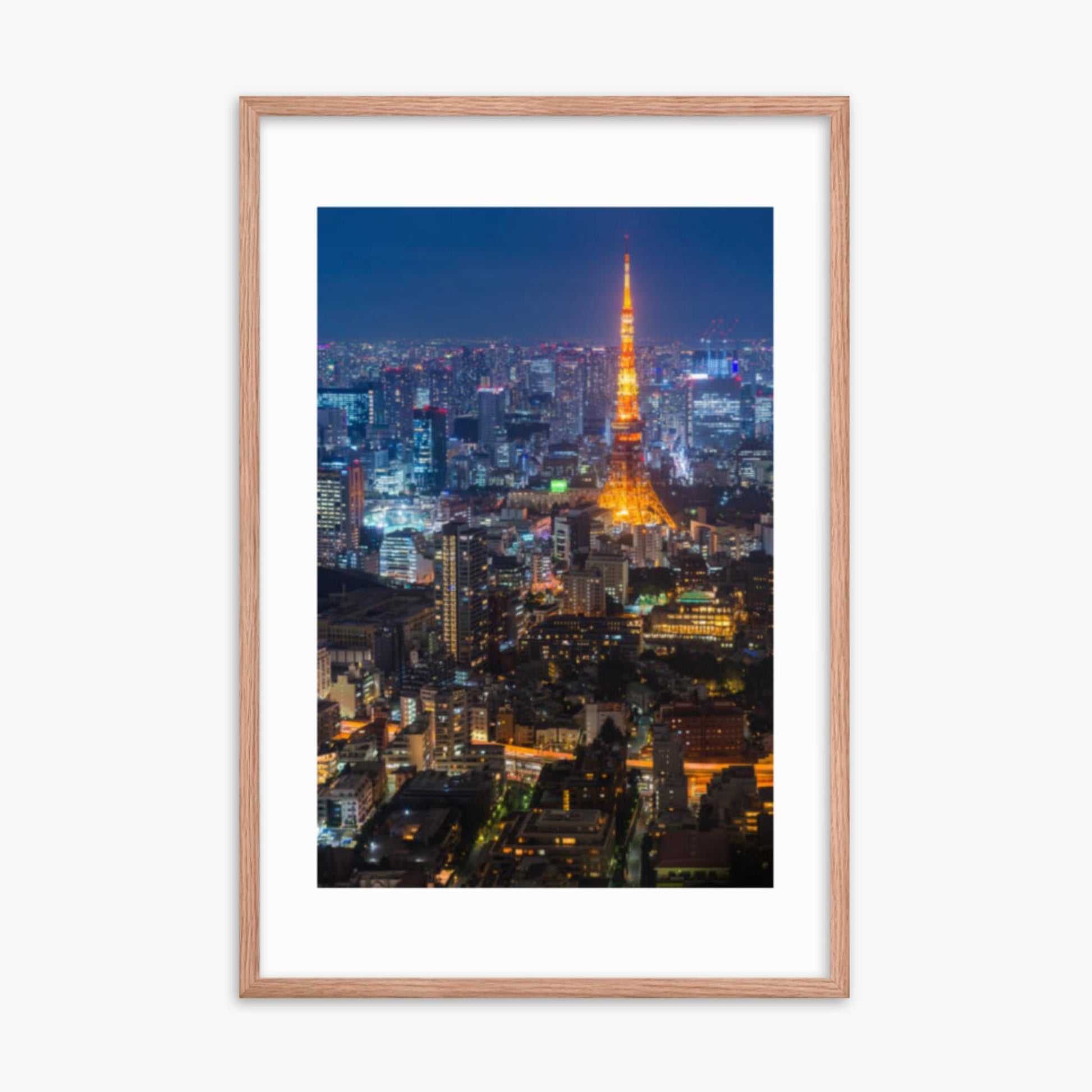 Tokyo Tower illuminated 24x36 in Poster With Oak Frame