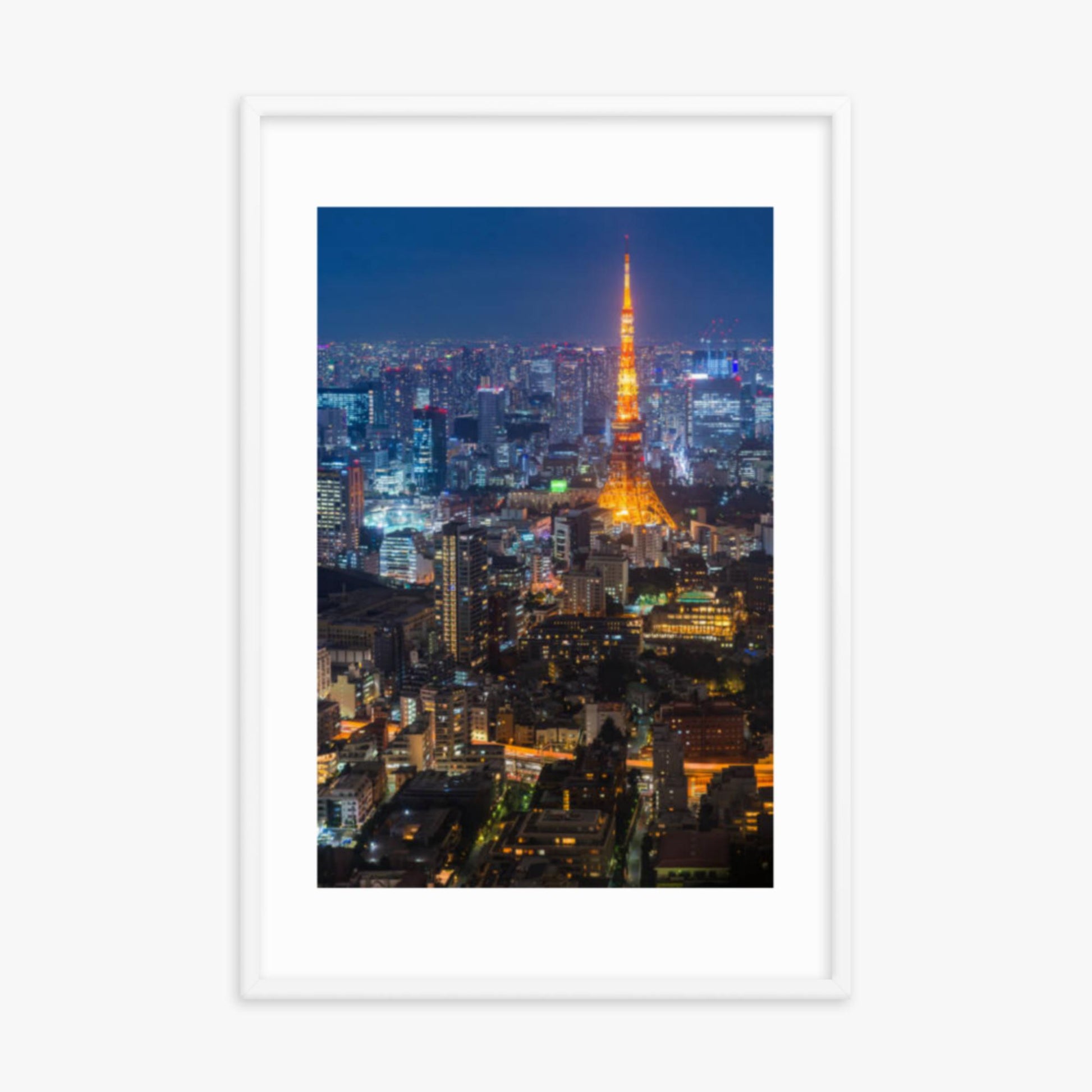 Tokyo Tower illuminated 24x36 in Poster With White Frame