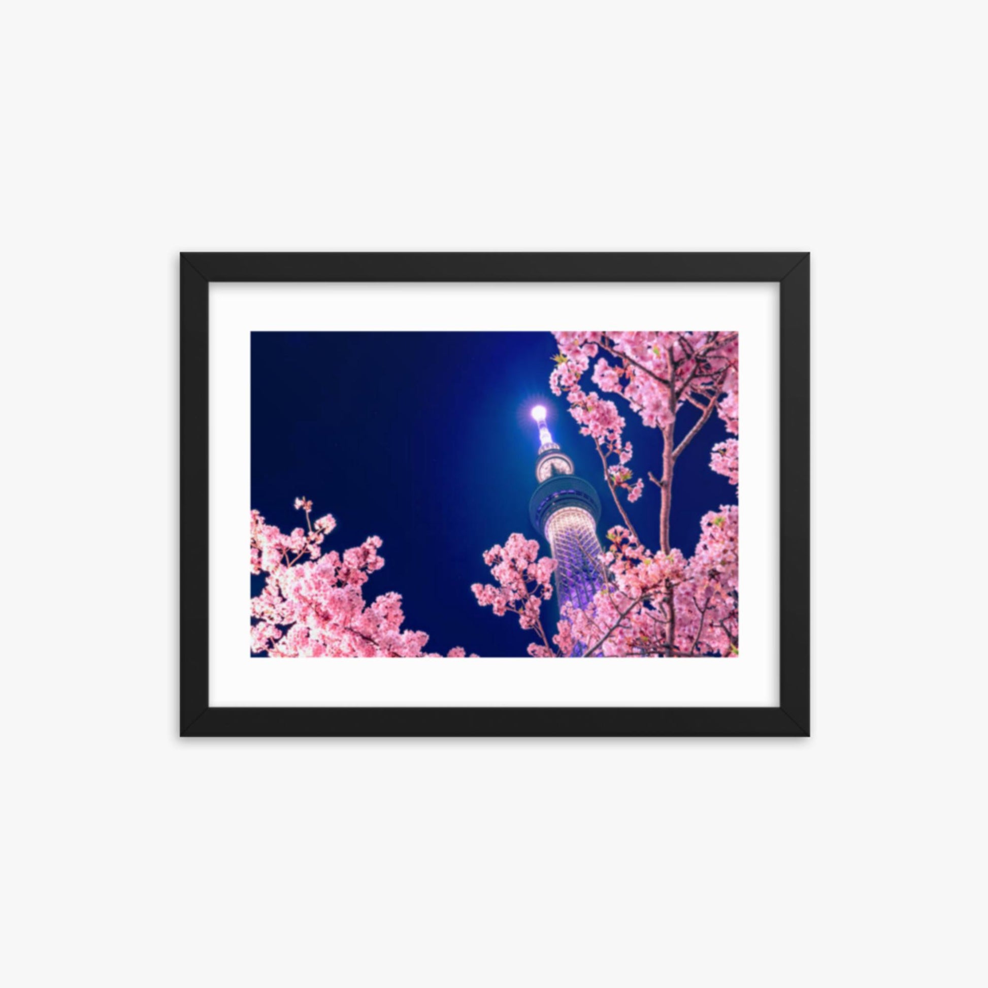 Tokyo Sky tree with Sakura 12x16 in Poster With Black Frame