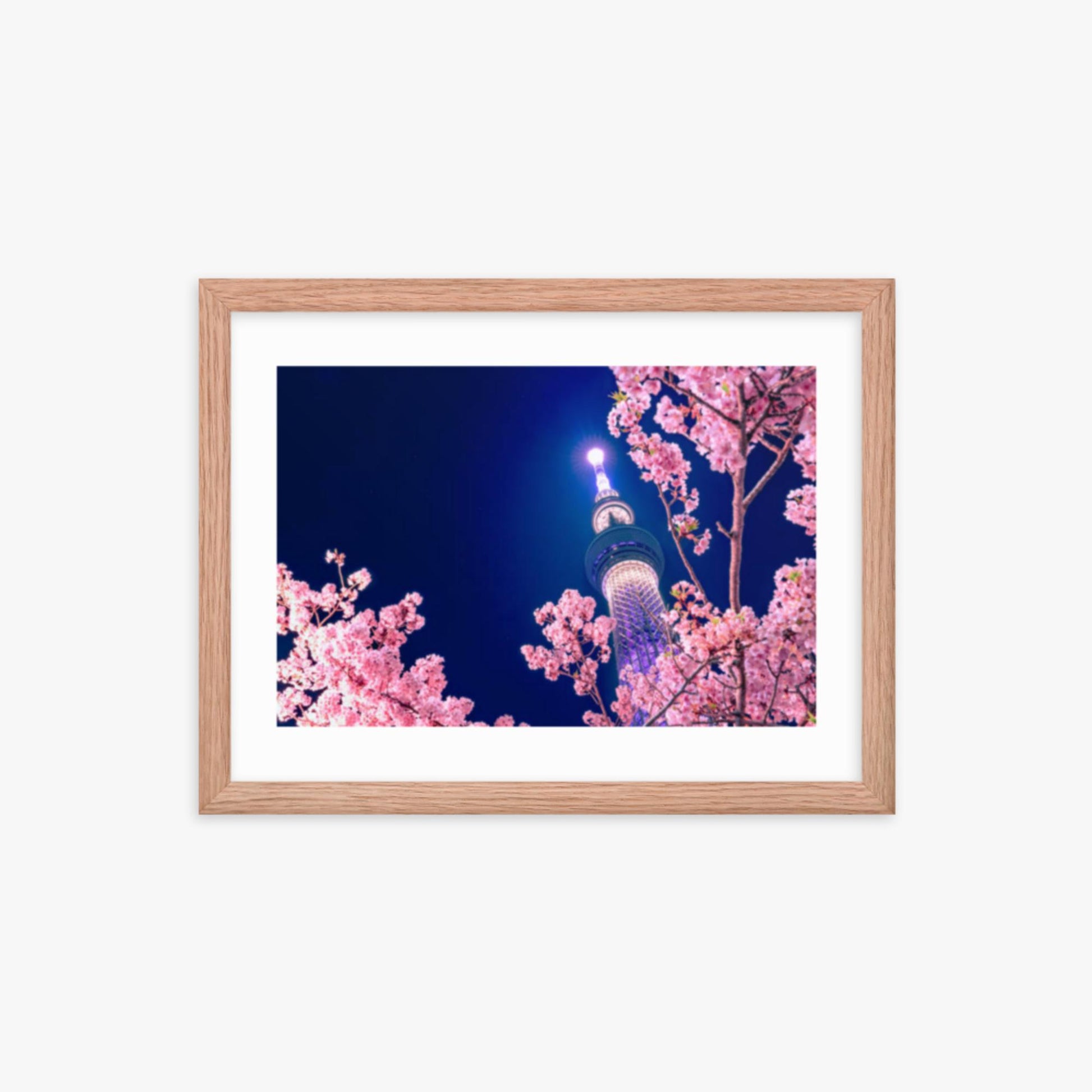 Tokyo Sky tree with Sakura 12x16 in Poster With Oak Frame