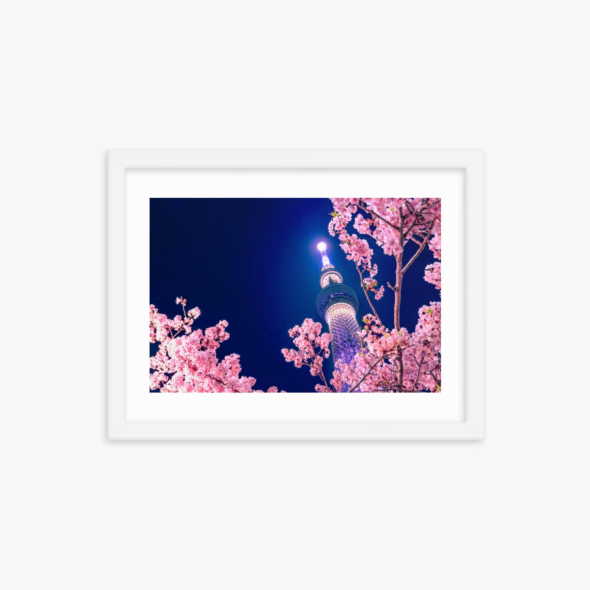 Tokyo Sky tree with Sakura 12x16 in Poster With White Frame