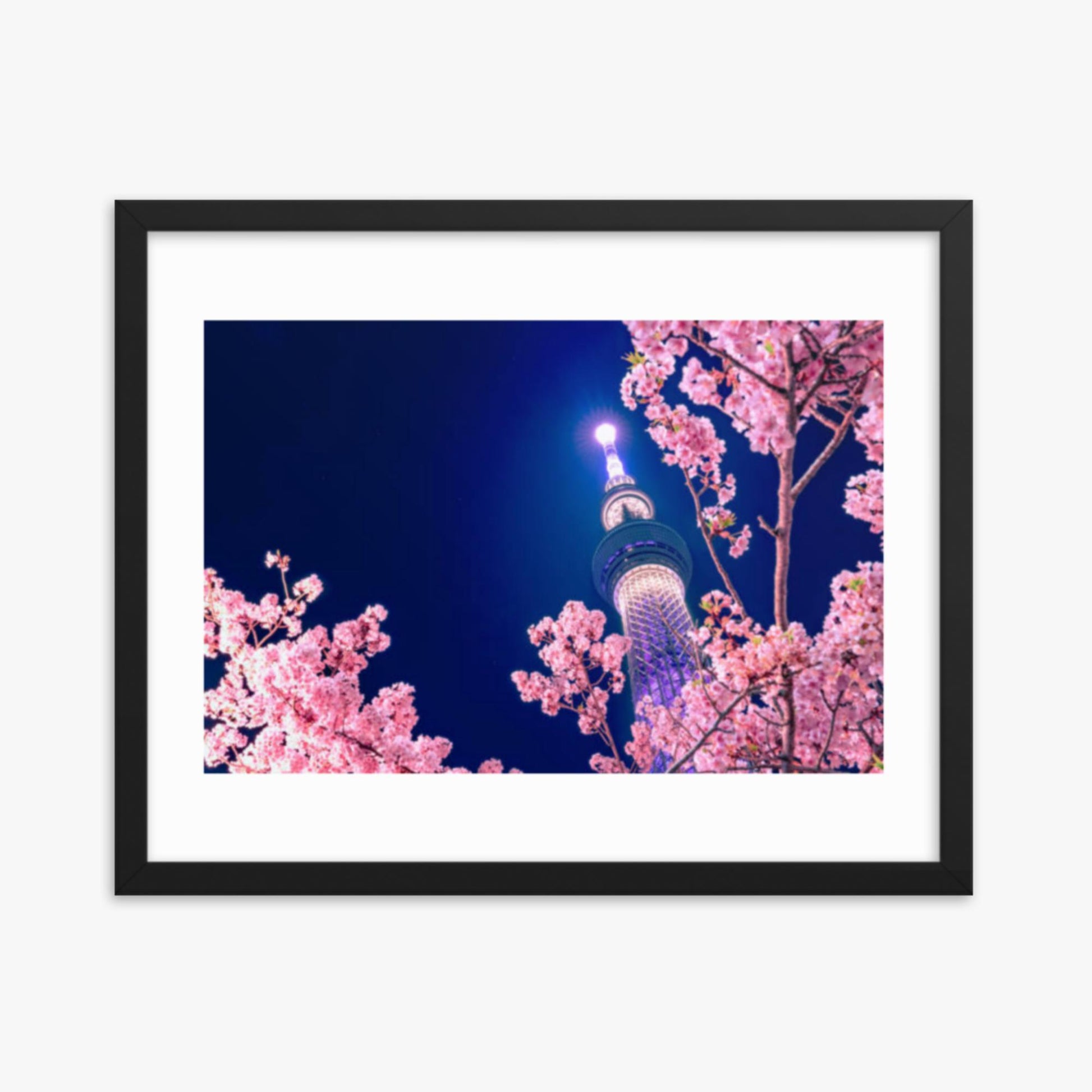 Tokyo Sky tree with Sakura 16x20 in Poster With Black Frame