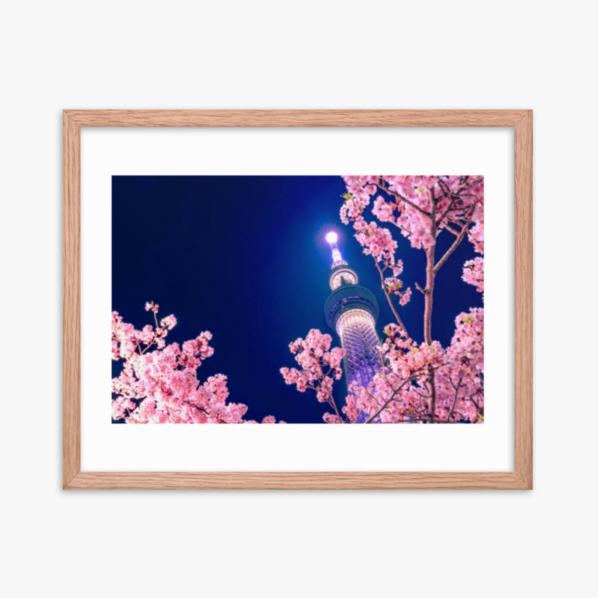 Tokyo Sky tree with Sakura 16x20 in Poster With Oak Frame