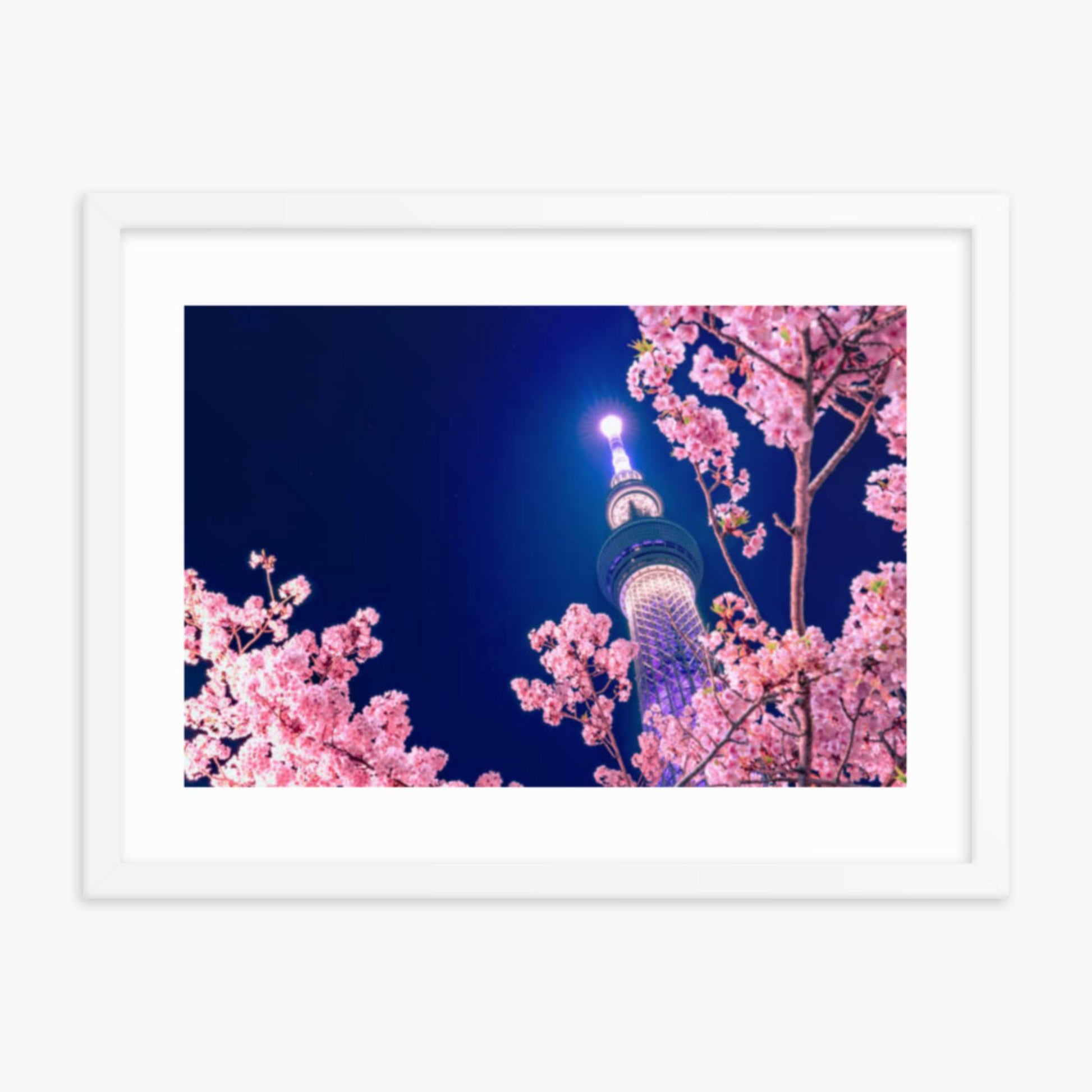 Tokyo Sky tree with Sakura 18x24 in Poster With White Frame