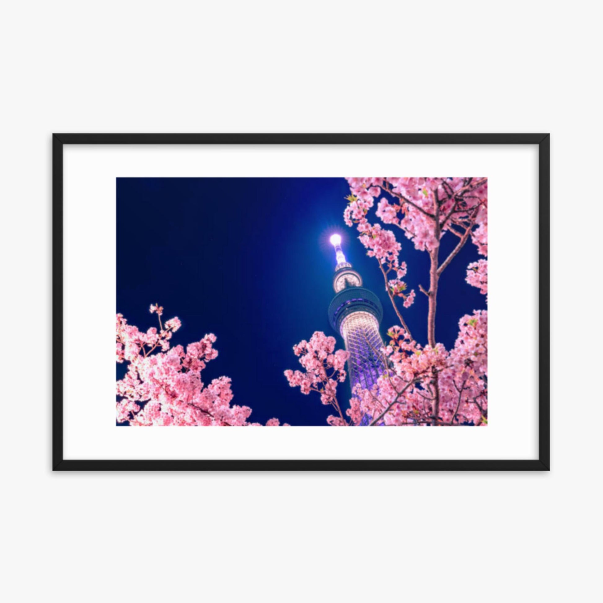 Tokyo Sky tree with Sakura 24x36 in Poster With Black Frame