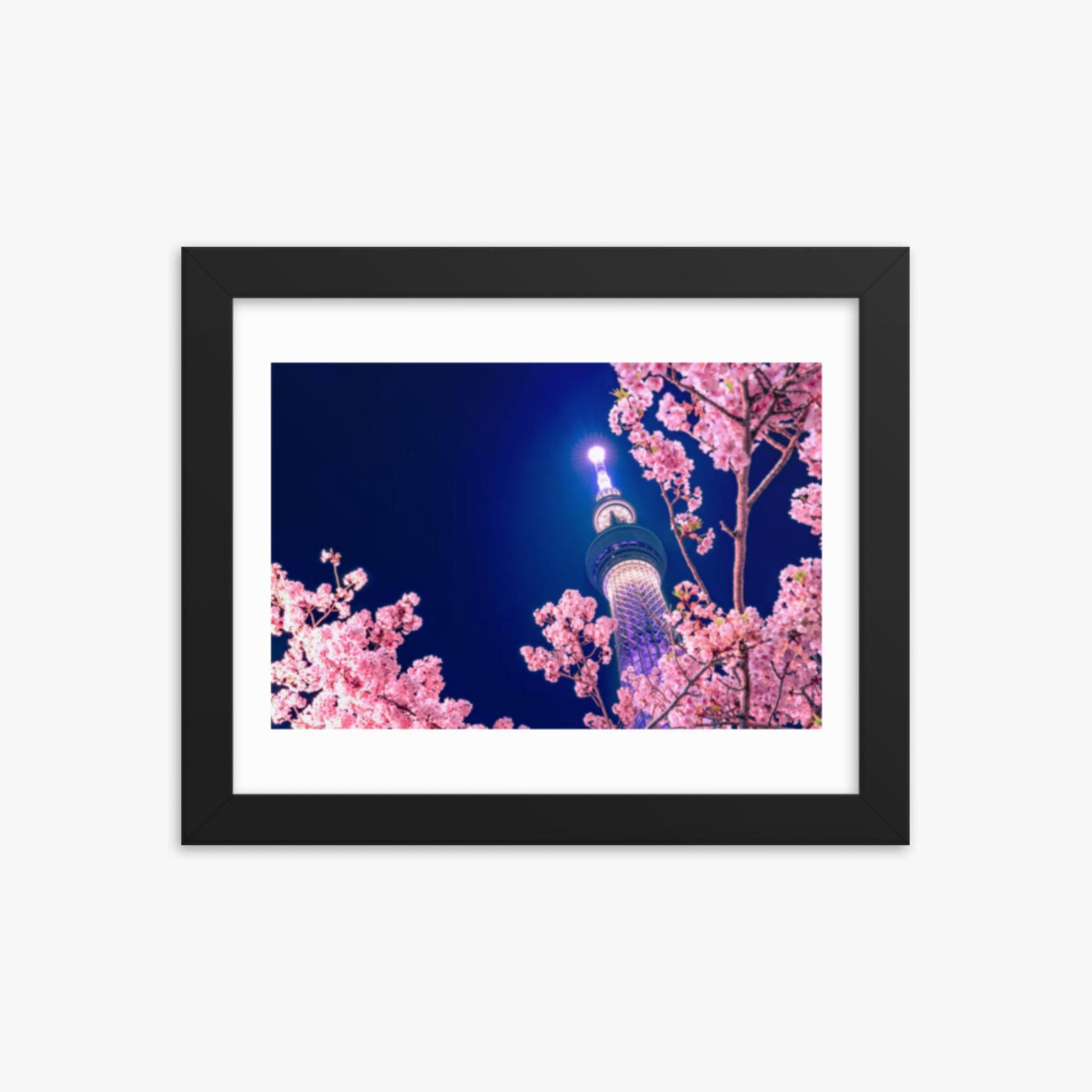 Tokyo Sky tree with Sakura 8x10 in Poster With Black Frame