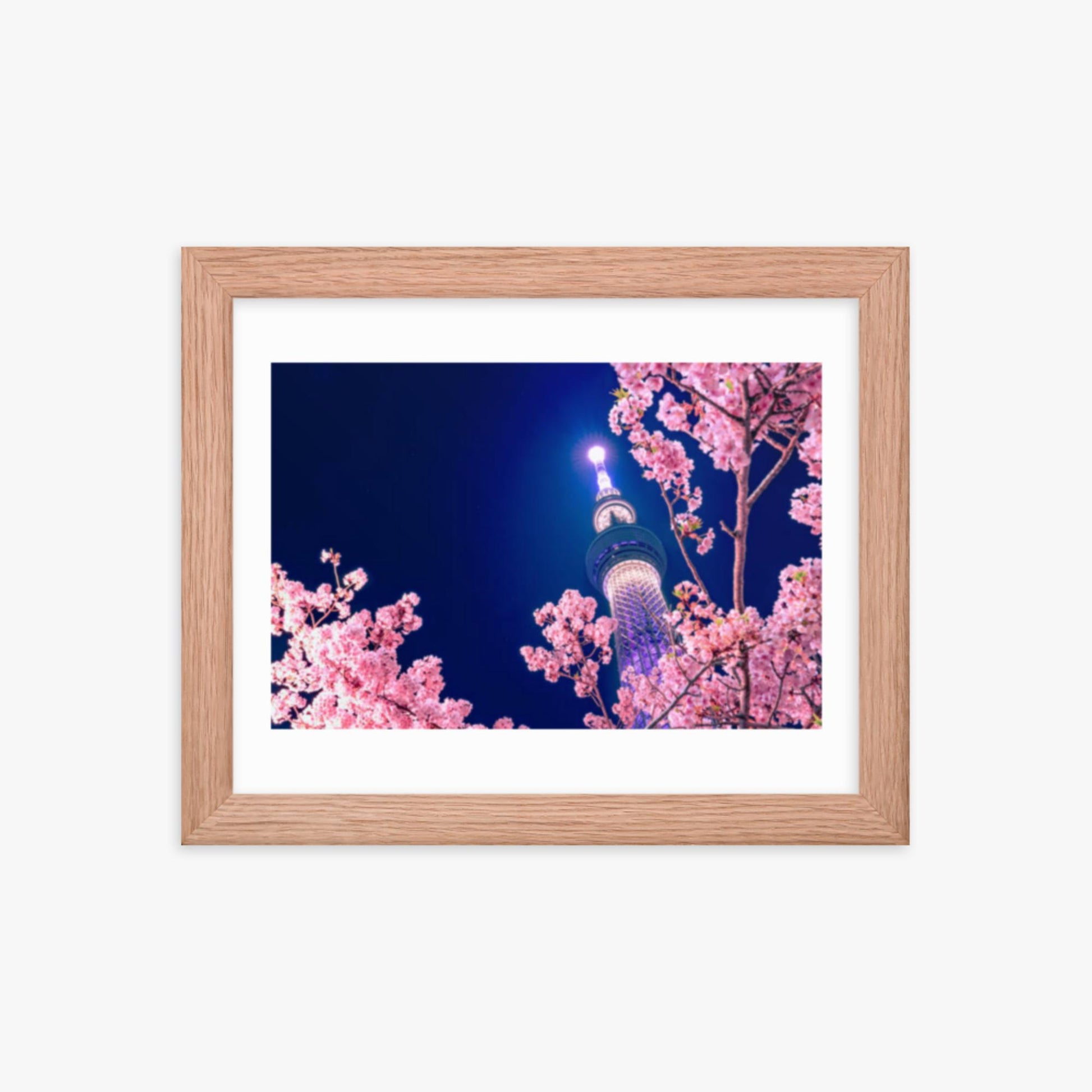 Tokyo Sky tree with Sakura 8x10 in Poster With Oak Frame