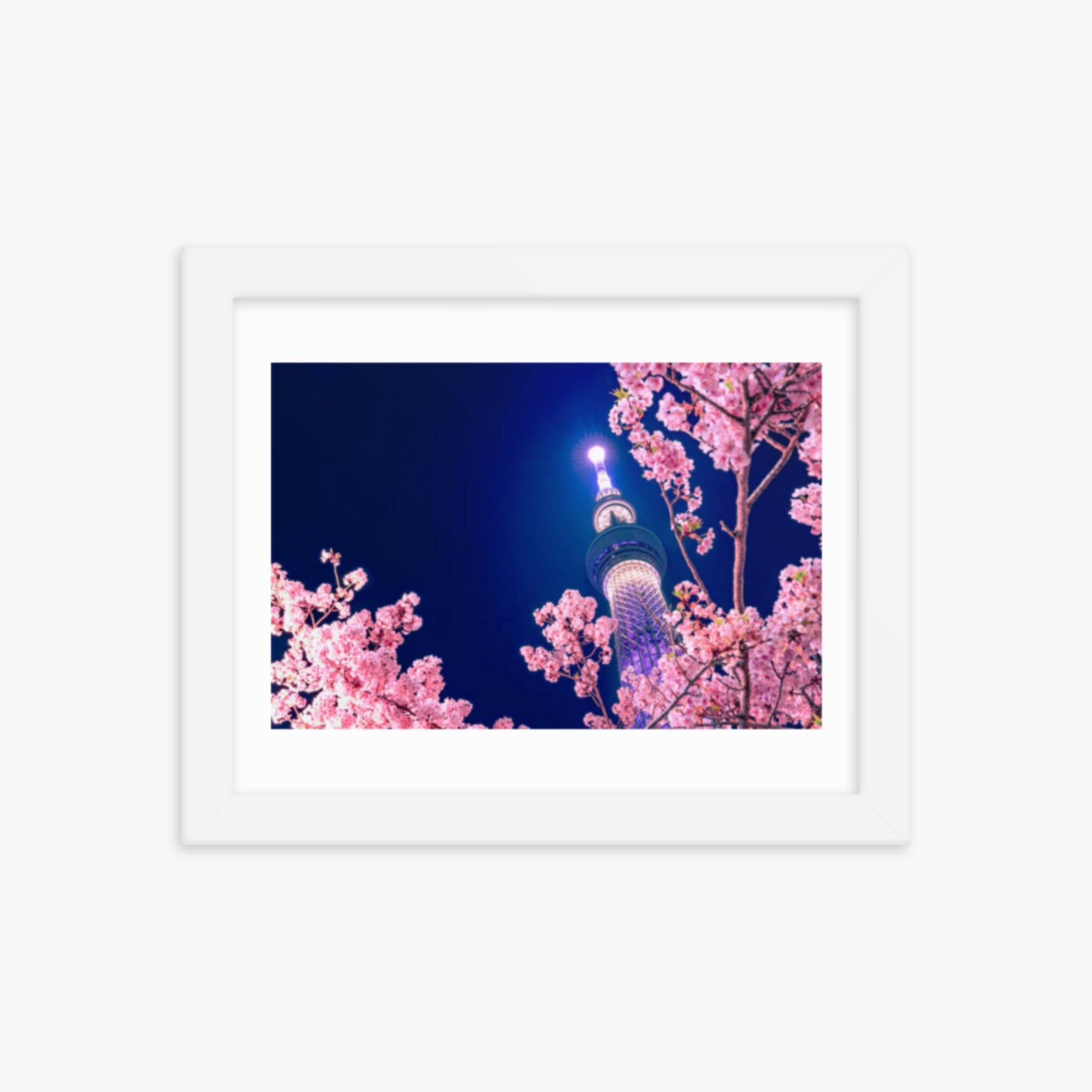 Tokyo Sky tree with Sakura 8x10 in Poster With White Frame