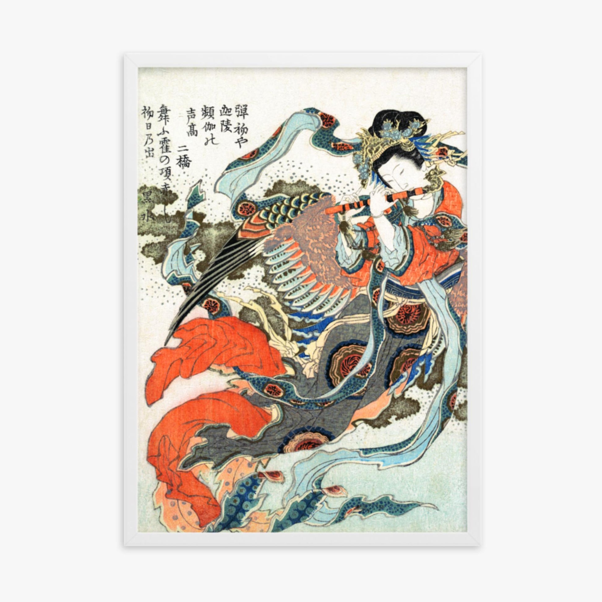 Katsushika Hokusai - Mystical Bird 50x70 cm Poster With White Frame