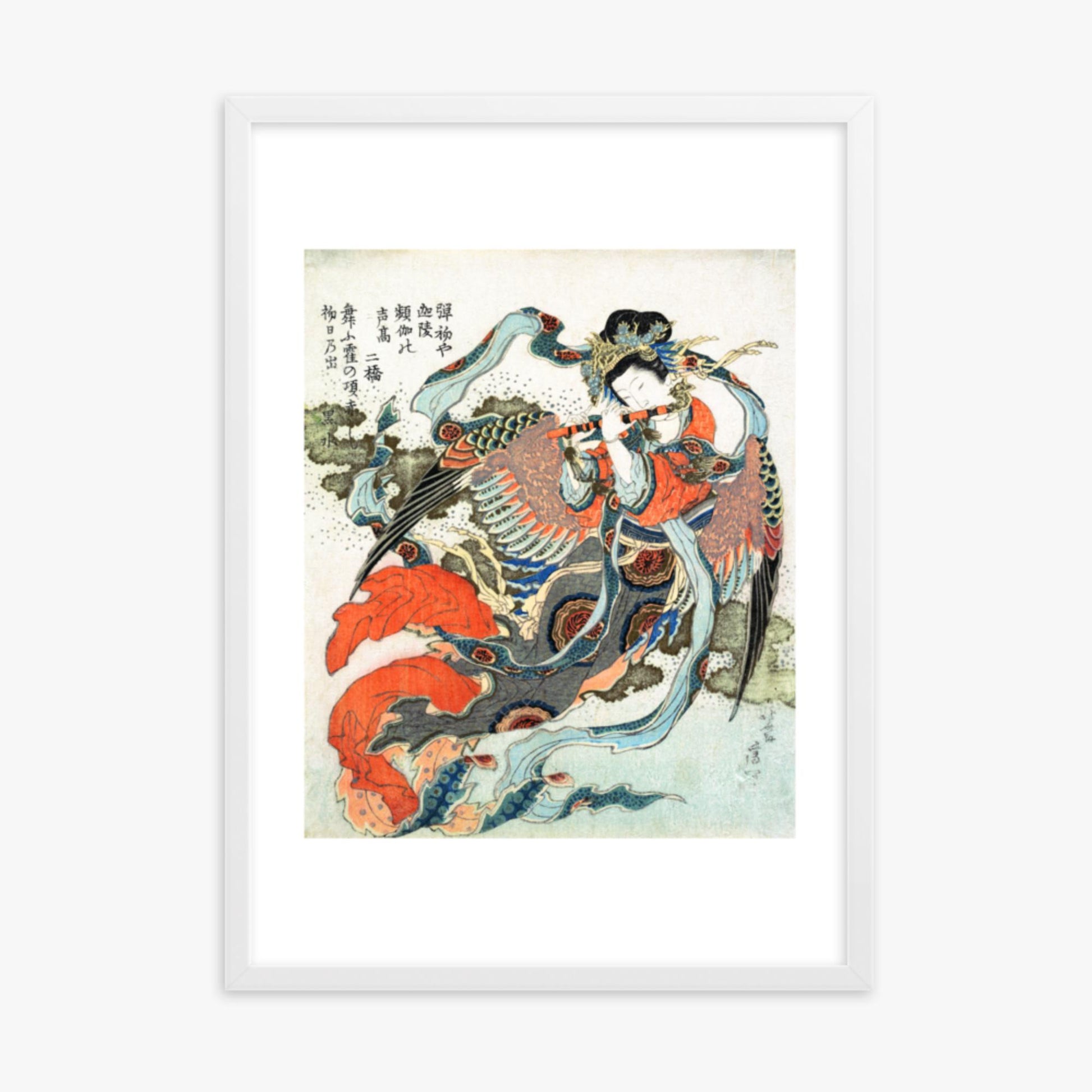 Katsushika Hokusai - Mystical Bird 50x70 cm Poster With White Frame